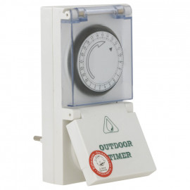 Steckdosen Zeitschaltuhr, analog, 230V/16A, IP54, weiß mit Klappdeckel