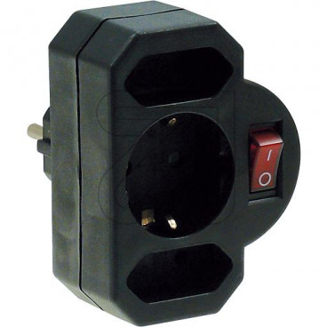 Kombi Adapter 2+1 mit Schalter schwarz aus bruchfestem Spezialkunststoff