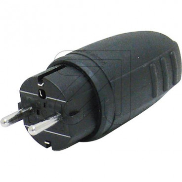 Gummi Stecker 250V / 16A schwarz, Zugentlastung spritzwassergeschützt IP44
