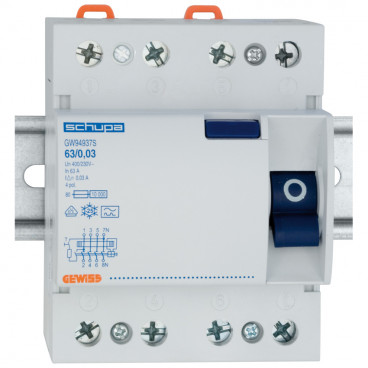 FI Schutzschalter, 4-polig, Baureihe SD-Typ A Ausführung 63A / 0,5 Breite 70 mm