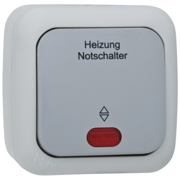 Schalter Heizungs Not Aufputz, Feuchtraum, IP54, grau / dunkelgrau, Viko