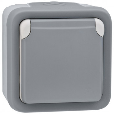 Steckdose 1 fach Aufputz Feuchtraum, IP44, grau, LEGRAND PLEXO