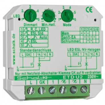 Einbau-Tastdimmer, ETD U2, 0 - 500W oder LED 0 - 400W, Phasenan- und abschnitt