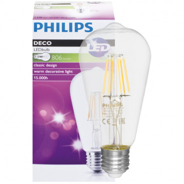 LED Lampe, Edison, E27 / 240V / 7,5W, klar, 806 lm, Philips