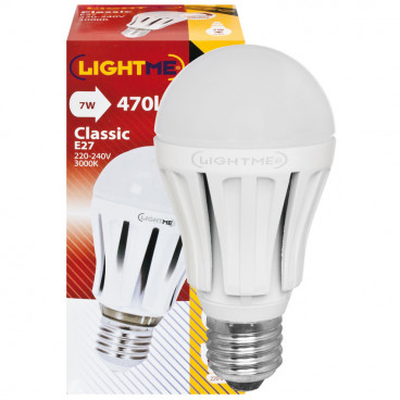 LED Lampe, AG LED CLASSIC, E27 / 7W, opal, 470 lm, 3000K LightMe