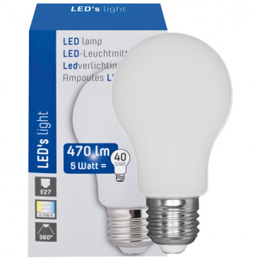 LED Lampe, AGL GLASKOLBEN, 360°, E27 / 5W, opal, 470 lm, 2700K LED´s light