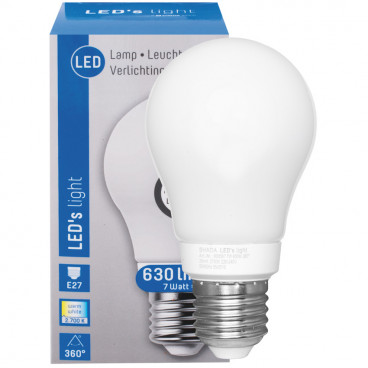 LED Lampe, AGL E27 / 7W, opal, 630 lm, 2700K LED´s light