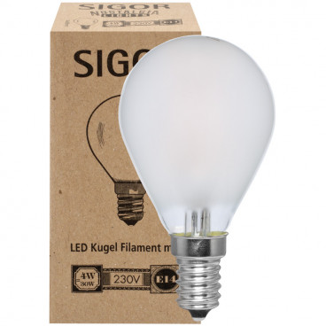 LED Fadenlampe, Tropfen, E14 / 4W, matt, 350 lm, dimmbar, Sigor