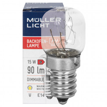Backofenlampe, E14 / 15W, Birnenform, hitzebeständig bis 300°C klar