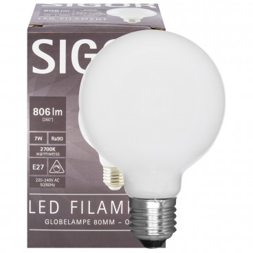 LED Filament Lampe, Globe-Form, opal, E27, 2700K 7,0W (60W), 720 lm