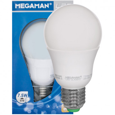 LED Lampe, AGL LED CLASSIC, E27 / 7 W, opal, 600 lm, 2800K Megaman