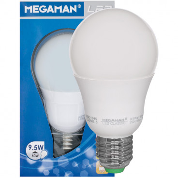 LED Lampe, AGL LED CLASSIC, E27 / 9,5W, opal, 810 lm, 2800K Megaman