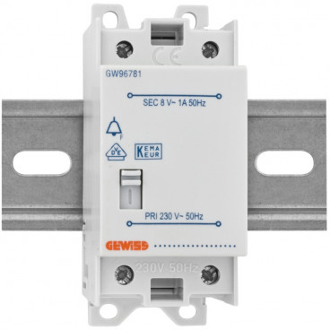 AP Klingeltrafo, NTF 1, auch für Reiheneinbau, mit Schalter, primär 230V, sekundär 8V/1A