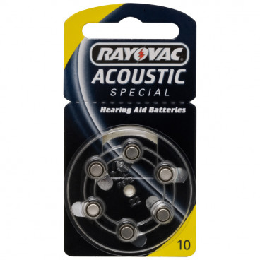 Knopfzellen für Hörgeräte, Zink/Luft, ACOUSTIC, V 10 AT, 1,4V/105 mAh - Rayovac