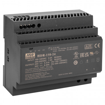 LED Reiheneinbau-Netzteil, HDR, 24V-DC / 150W (6,25A) Kurzschlusssicher