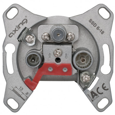 SAT-Antennensteckdose, Durchgangsdose  18±1,5 dB/TV   <2,5/<1,3 dB/SAT/TV