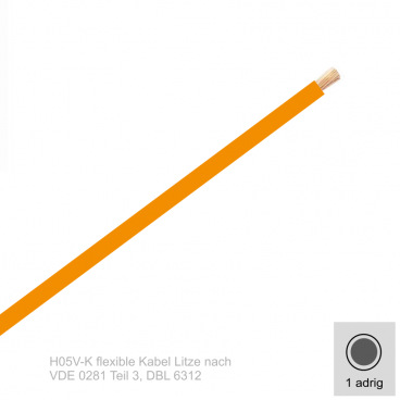 0,5 mm² einadrig H05V-K Leitung Farbe Orange 10 Meter Bund