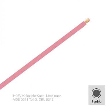 0,75 mm² einadrig H05V-K Leitung Farbe Rosa 10 Meter Bund