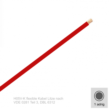 0,5 mm² einadrig H05V-K Leitung Farbe Rot 10 Meter Bund