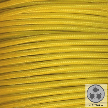 Textilkabel, Stoffkabel, Farbe Gelb 3 adrig 3 x 0,75 mm² rund mit Füllgarn (Meterware)