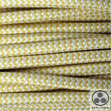 Textilkabel, Stoffkabel, Gelb Zick Zack 3 adrig 3 x 0,75 mm² rund mit Füllgarn (Meterware)