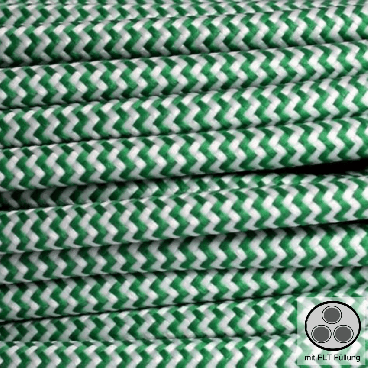 Textilkabel, Stoffkabel, Grün Zick Zack 3 adrig 3 x 0,75 mm² rund mit Füllgarn (Meterware)