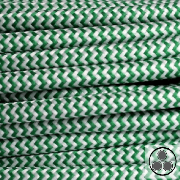 Textilkabel, Stoffkabel, Grün Zick Zack 3 adrig 3 x 0,75 mm² rund (Meterware)