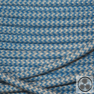 Textilkabel, Stoffkabel, Hellblau Zack Zack 3 adrig 3 x 0,75 mm² rund (Meterware)