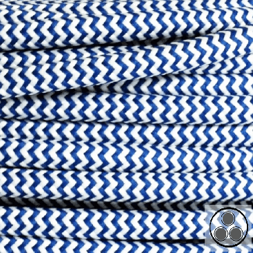 Textilkabel, Stoffkabel, Königsblau Zick-Zack 3 adrig 3 x 0,75 mm² rund (Meterware)