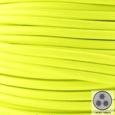 Textilkabel, Stoffkabel, Farbe Neon Gelb 3 adrig 3 x 0,75 mm² rund mit Füllgarn (Meterware)