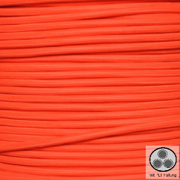 Textilkabel, Stoffkabel, Neon Orange 3 adrig 3 x 0,75 mm² rund mit Füllgarn (Meterware)