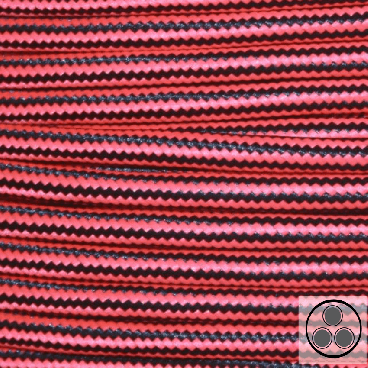 Textilkabel, Stoffkabel, Neon Rot Zick Zack 3 adrig 3 x 0,75 mm² rund (Meterware)
