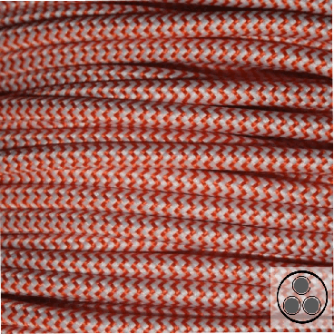 Textilkabel, Stoffkabel, Orange Zick Zack 3 adrig 3 x 0,75 mm² rund (Meterware)