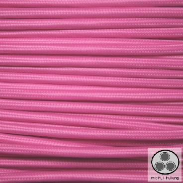 Textilkabel, Stoffkabel, Farbe Pink 3 adrig 3 x 0,75 mm² rund mit Füllgarn (Meterware)