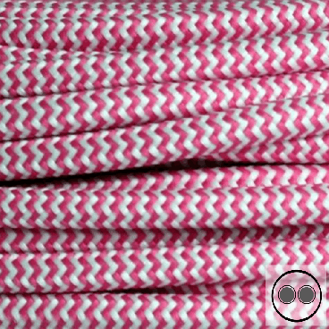 Textilkabel, Stoffkabel, Pink Zick Zack 2 adrig 2 x 0,75 mm² rund (Meterware)