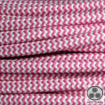 Textilkabel, Stoffkabel, Pink Zick Zack 3 adrig 3 x 0,75 mm² rund mit Füllgarn (Meterware)