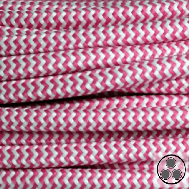 Textilkabel, Stoffkabel, Pink Zick Zack 3 adrig 3 x 0,75 mm² rund (Meterware)