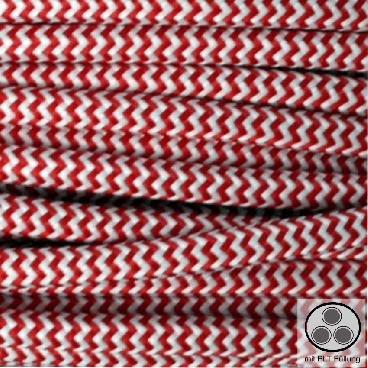 Textilkabel, Stoffkabel, Rot Weis Zick-Zack 3 adrig 3 x 0,75 mm² rund / Füllgarn