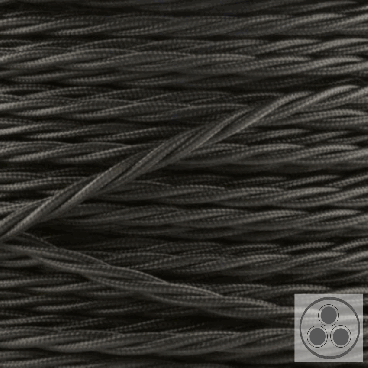 Textilkabel, Stoffkabel, Farbe Schwarz 3 adrig 3 x 1,5 mm² verseilt (Meterware)