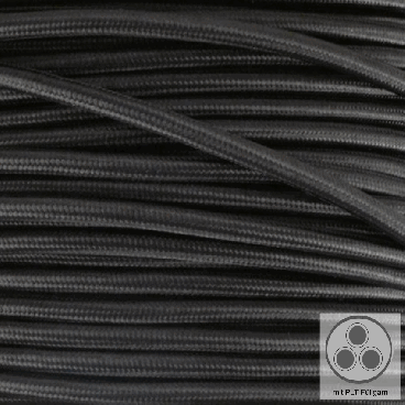 Textilkabel, Stoffkabel, Farbe Schwarz 3 adrig 3 x 0,75 mm² rund mit Füllgarn (Meterware)