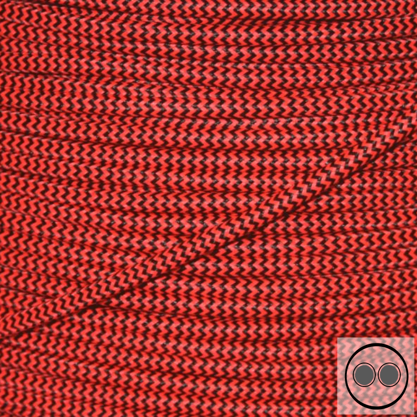 Neon Rot Zick-Zack adrig 2 x 0,75 mm² rund Meterware Stoffkabel Textilkabel 