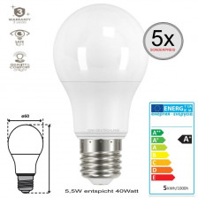 5 x E27 LED SMD Birnenlampe Normalmweiß 5,5W entspricht 40Watt