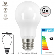 5 x E27 LED SMD Birnenlampe normalweiß 9 W entspricht 60Watt