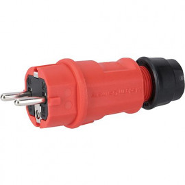 ABL Schuko Stecker Hightech Stecker IP44 rot 250V / 16A   IP44, für Leitungen bis H07RN-F 3x2,5mm², VDE