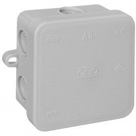 Kabeldose, AP, 7 Einführungen für Kabel-Ø 14, OBO Typ A8 VDE IP55 Thermoplast