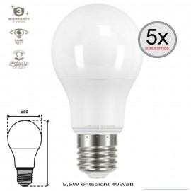 5 x E27 LED SMD Birnenlampe Warmweiß 5,5W entspricht 40Watt