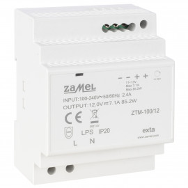 Reiheneinbau-Netzteil, 12V-DC  Eingang AC 100-240V Ausführung 85,2W (7,1A)