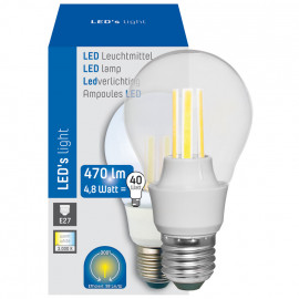 LED Lampe, AGL Form, E27 / 4,8W, klar, 470 lm, 3000K, Länge 110 mm, Ø 60 mm