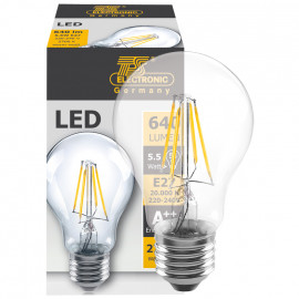 LED Fadenlampe, AGL Form, E27 / 5W, klar, 640 lm, TS Electronics