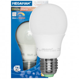 LED Lampe, AGL E27 / 7W, opal, 470 lm, 1800-2700K, DIM TO WARM Megaman